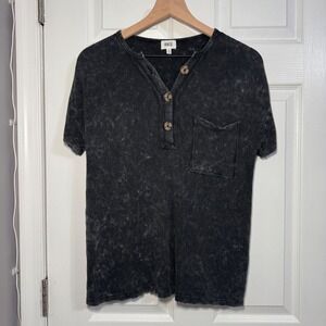 BKE Women Henley Top S Charcoal Grey Acid Wash Waffle Knit Rodeo Country Western